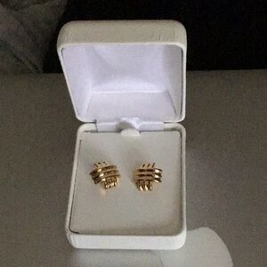 Saks Fifth Avenue 14k yellow gold plated sterling silver cross stud earrings